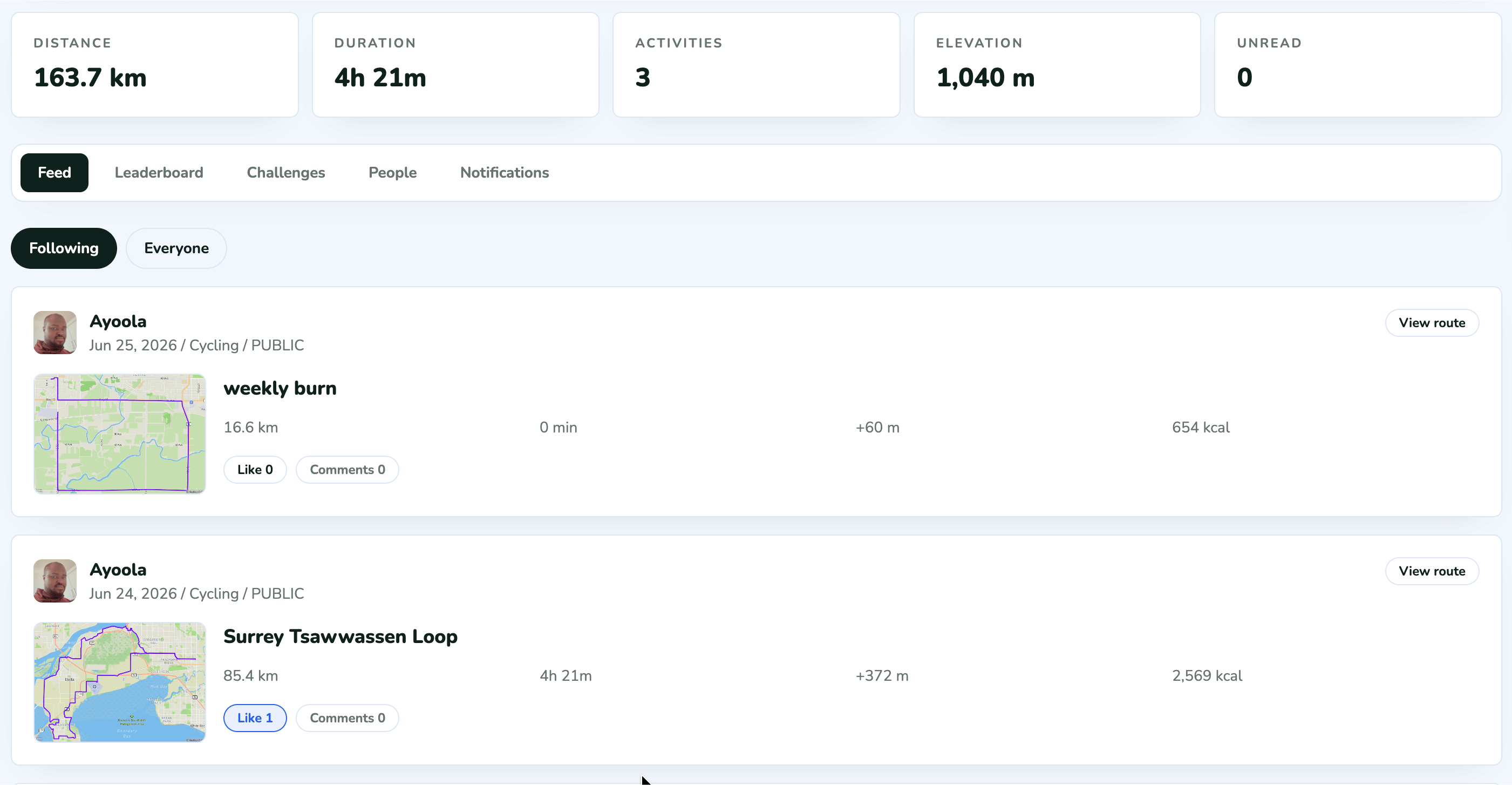 WalkRideGo web activity dashboard